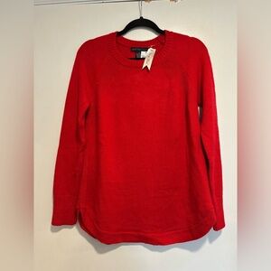 NWT Joan Vass Medium Red Round ribbed Hem Sweater. Raglan Sleeve. Soft.